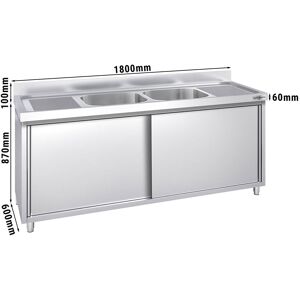 GGM Gastro - Evier PREMIUM - 1800x600mm - avec 2 bacs au centre Argent