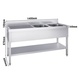 GGM Gastro - Evier PREMIUM - 1400x600mm - avec fond & 2 bacs a droite Argent