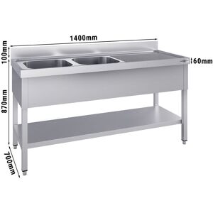 GGM Gastro - Evier ECO - 1400x700mm - avec fond & 2 bacs a gauche Argent