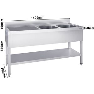 GGM Gastro - Evier PREMIUM - 1400x700mm - avec fond & 2 bacs a droite Argent