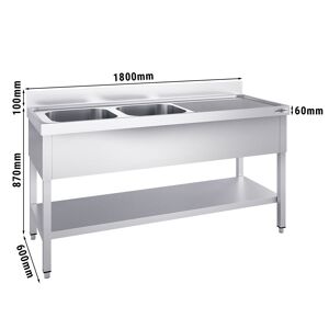 GGM Gastro - Evier PREMIUM - 1800x600mm - avec fond & 2 bacs a gauche Argent