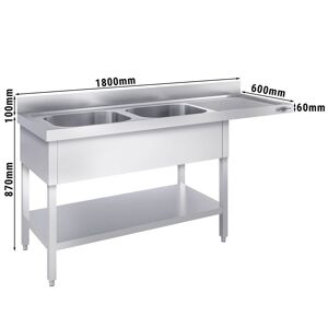 GGM Gastro - Evier pour lave-vaisselle - 1800x600mm - avec 2 bacs a gauche Argent