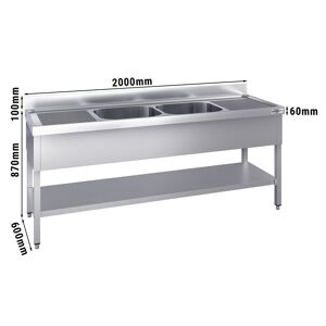 GGM Gastro - Evier PREMIUM - 2000x600mm - avec fond & 2 bacs au centre Argent