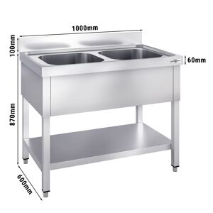 GGM Gastro - Evier PREMIUM - 1000x600mm - avec fond & 2 bacs au centre Argent