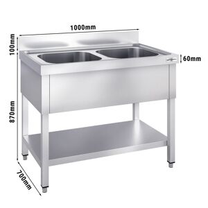 GGM Gastro - Evier PREMIUM - 1000x700mm - avec fond & 2 bacs au centre Argent