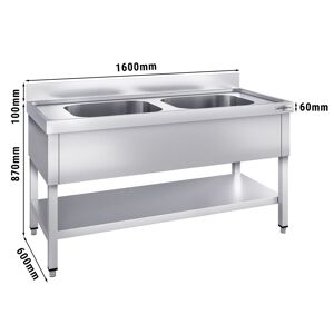 GGM Gastro - Evier PREMIUM - 1600x600mm - avec fond & 2 bacs au centre Argent