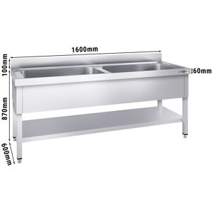 GGM Gastro - Evier a casseroles - 1600x600mm - avec fond & 2 bacs Argent