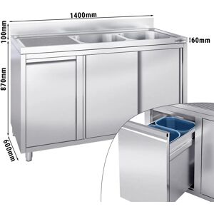 GGM GASTRO - Evier - 1400x600mm - avec poubelle & 2 bacs à droite