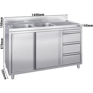 GGM GASTRO - Evier - 1400x700mm - avec 3 tiroirs & 2 bacs à gauche