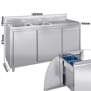 GGM GASTRO - Evier - 1800x700mm - avec poubelle & 2 bacs à gauche