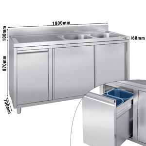 GGM GASTRO - Evier - 1800x700mm - avec poubelle & 2 bacs à droite