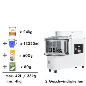 GGM GASTRO - Pétrin à pâte - 42 litres / 38 kg - 2 vitesses - cuve amovible et mélangeur rabattable