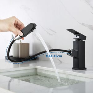 Mitigeur de Lavabo Noir avec 45CM Douchette Extractible Robinet de Salle de Bain avec Barboteur démotable - Auralum - Publicité