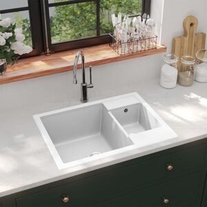 Vidaxl - vier de cuisine deux lavabos trou de trop-plein Blanc Granit - Publicité