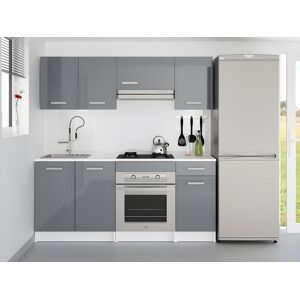 Vente unique Cuisine complete Avec plan de travail 180 cm Gris brillant et Blanc TRATTORIA