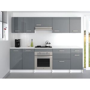 Vente-unique Cuisine complète TRATTORIA - 240 cm - 8 éléments de rangements - Gris brillant & Blanc