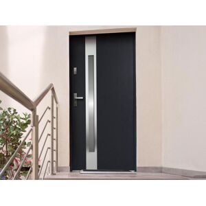 Vente-unique Porte d'entrée en acier vitrée avec inox H.207 x l.100 cm anthracite - poussant droit - BRAGA