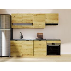 Vente-unique Cuisine complète - 200 cm - 6 éléments de rangements - Naturel et Anthracite - CARMEO