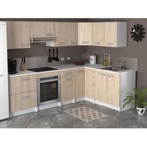 Vente unique Cuisine complete dangle Avec plan de travail 416 cm Naturel clair et Blanc TRATTORIA