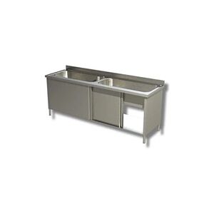 Ristopro Plonge Inox 2 Grands Eviers sur Meuble avec Portes Coulissantes - Gamme 600 - - - Inox AISI430 2000x600x850mm - Publicité