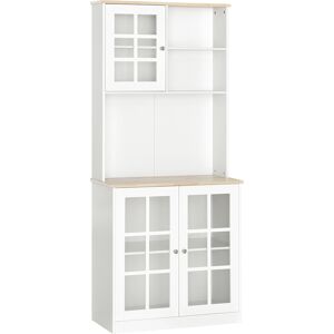 HOMCOM Armoire de cuisine multi-rangements dim. 80L x 37l x 183H cm MDF blanc chêne