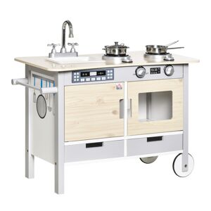 HOMCOM Cuisine desserte pour enfant 2 en 1 multi-équipement aspect bois clair gris