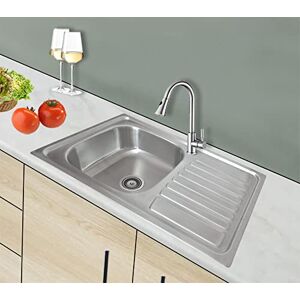 Omeere 80x50cm évier inox 304 18/8 0,8mm, évier en acier inoxydable 1 Bac,Évier de cuisine,Brossé Rectangle (Égouttoir à droite) - Publicité