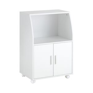 SoBuy Desserte micro-onde à roulettes 2 portes effet bois blanc Blanc 55x84x38cm