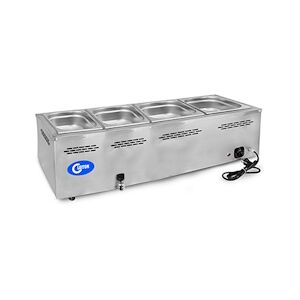 Cleiton® - Bain-marie professionnel 4 cuves de 1/1 GN avec robinet / Bain Marie pour l'hôtellerie, facile à nettoyer grâce à son robinet de vidange