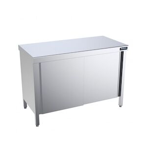 Distform Meuble Inox avec Portes Coulissantes Gamme 600 Avec plan de travail centralAcier inoxydable 1000x600x600xmm