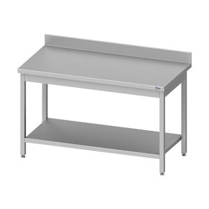 Cleiton® - Table adossée en acier inoxydable avec étagère 600x700x850 mm Table de travail professionnelle en acier avec dosseret de 10 cm