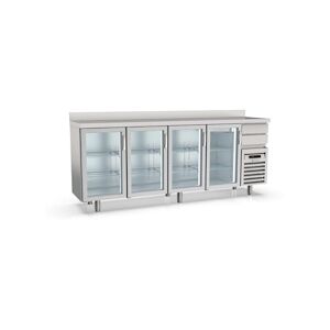 CORECO Arriere Bar 600 - 4 Portes Vitrees - -2/+8 - 2545X600X1040 - Int Et Ext Inox Aisi 304 - 2 Tiroirs Neutres Sur Groupe - Avec Dosseret FMRV-250