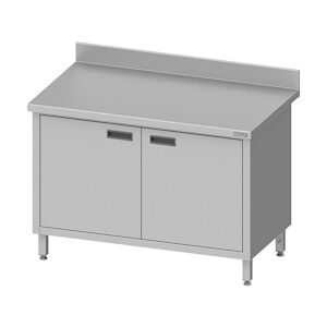 Romux® - Table adossée en acier inoxydable avec portes battantes 1000x600x850 mm Table de travail en acier avec plastron de 10 cm