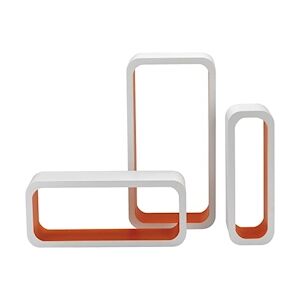 King Home Set d'étagères rectangulaires 3 pièces MDF blanc/orange