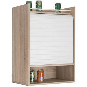 Tousmesmeubles Meuble de rangement de cuisine à rideau Bois/Blanc - LUKE - L 54 x l 36 x H 77 cm