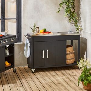 sweeek Cuisine exterieure en acier noir L139xP70.6xH113 cm - Noir