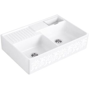 Villeroy und Boch Villeroy et Boch double bac 632391KT poubelle, fonctionnement manuel, bac de repos, blanc perle