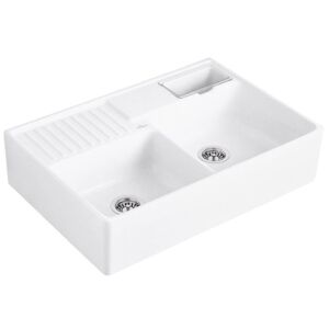 Villeroy und Boch Villeroy et Boch double bac 632391RW ensemble de dechets, fonctionnement manuel, bac de repos, Stone White