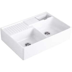 Villeroy und Boch Villeroy et Boch evier double cuve 632392KG garniture de vidange , fonctionnement excentrique, bac a restes, Blanc Neige