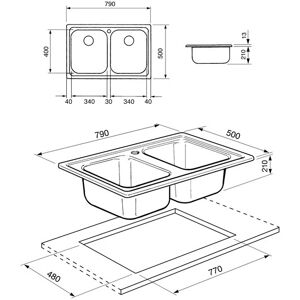 SMEG SP792-2 lavello Lavello ad incasso Rettangolare Acciaio inossidabile