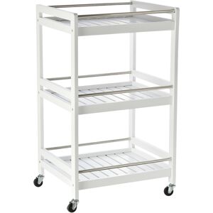 Homcom Carrello da Cucina Salvaspazio in Legno e Acciaio Inox, con 3 Ripiani e 4 Ruote 360°, Bianco, 45 x 38 x 78cm