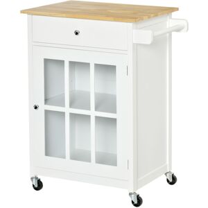 Homcom Carrello da Cucina Multiuso con Cassetto, Armadietto e 4 Ruote, in Legno Bianco, 67x48x86.5cm