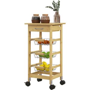 Homcom Carrello Cucina con Ruote, Cassetto e 3 Cestini a Rete Metallica, 37x37x76cm, Colore Legno