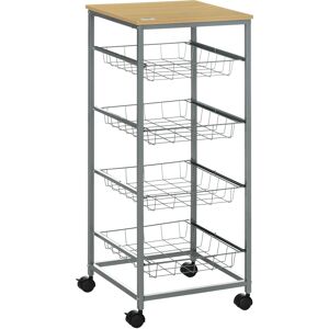 Homcom Carrello da Cucina con Cesti Estraibili in Acciaio e Ruote, 36.5x36.5x89cm