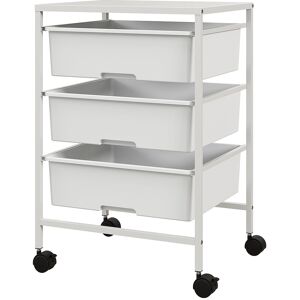 Homcom Carrello Multiuso con 3 Cestini Estraibili e Ruote per Cucina e Ufficio in Acciaio e PP, Bianco