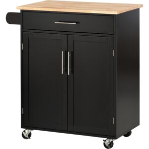 homcom carrello da cucina con cassetto e armadietto 2 ante, ruote e barra laterale, 83x45x91.5cm, nero