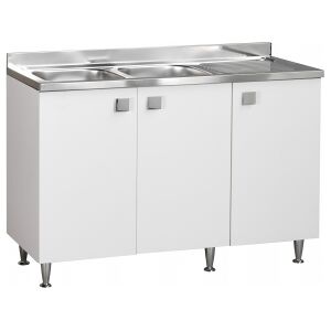 Relax e Design Mobile con lavello in Acciaio 2 Vasche sx con Gocciolatoio, 3 ante in Bianco Frassino, cm 120x50 H81/91