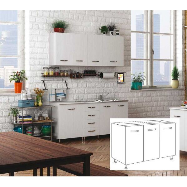 azur line bfs120kit mobile lavello cucina sottolavello 120x50x85h cm colore bianco - bfs120kit