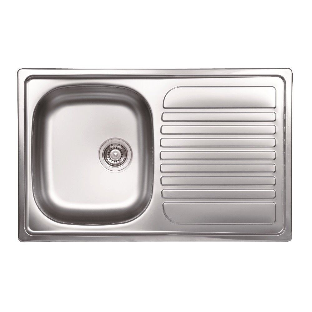 Lavello singolo in acciaio inox satinato con gocciolatoio destro 79x50 cm - Samet Classic 273