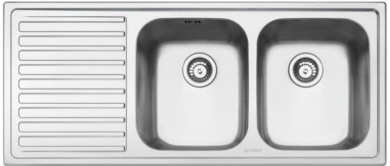 Lavello incasso 2 vasche e gocciolatoio sinistro 116x50 cm - Smeg LM116S2